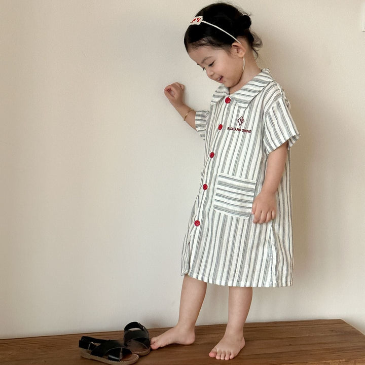 【80-150】ストライプデザイン半袖ワンピース