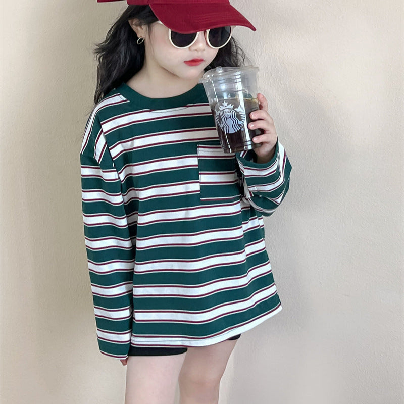 【90-140】マルチボーダーロングTシャツ