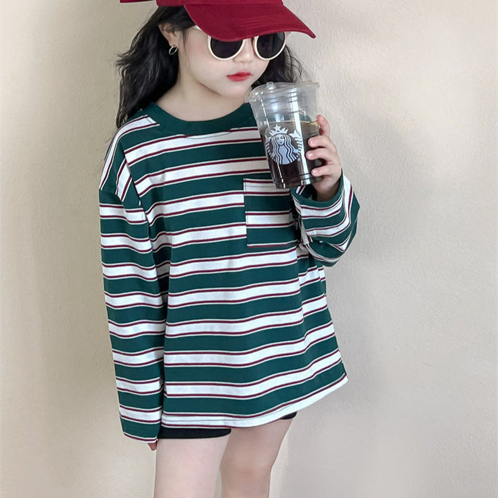 【90-140】マルチボーダーロングTシャツ