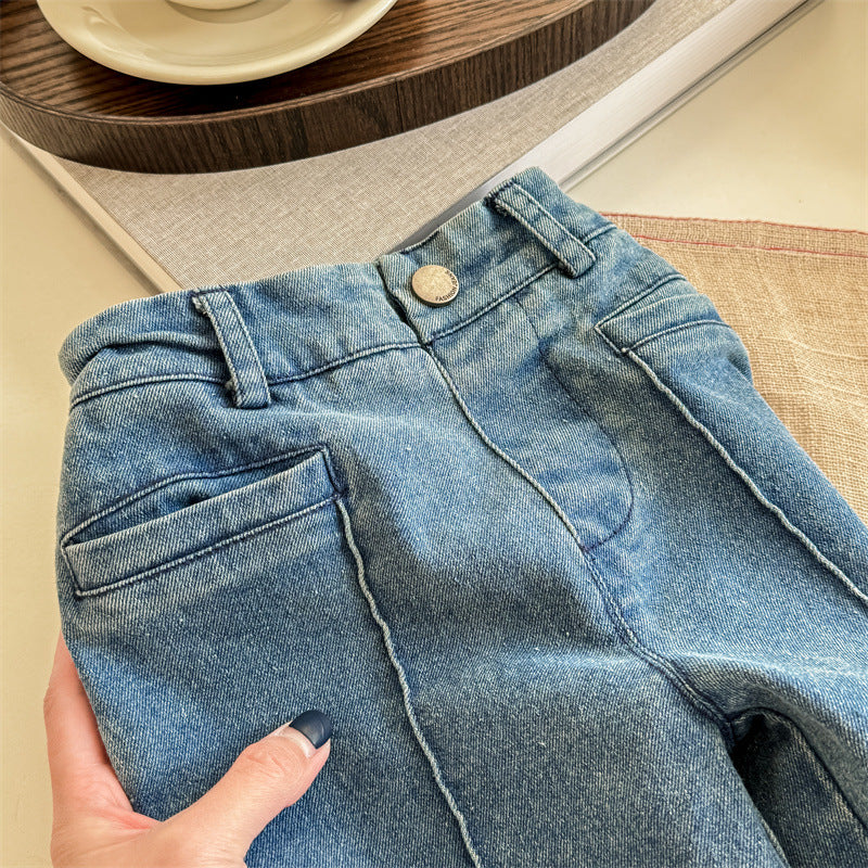 【80-130】センタープレスデニムパンツ