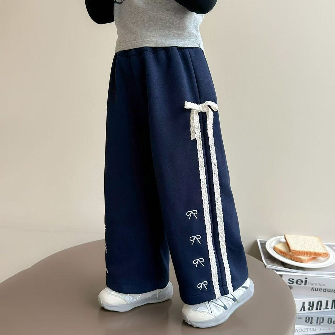 【100-140】リボンデザインスウェットパンツ