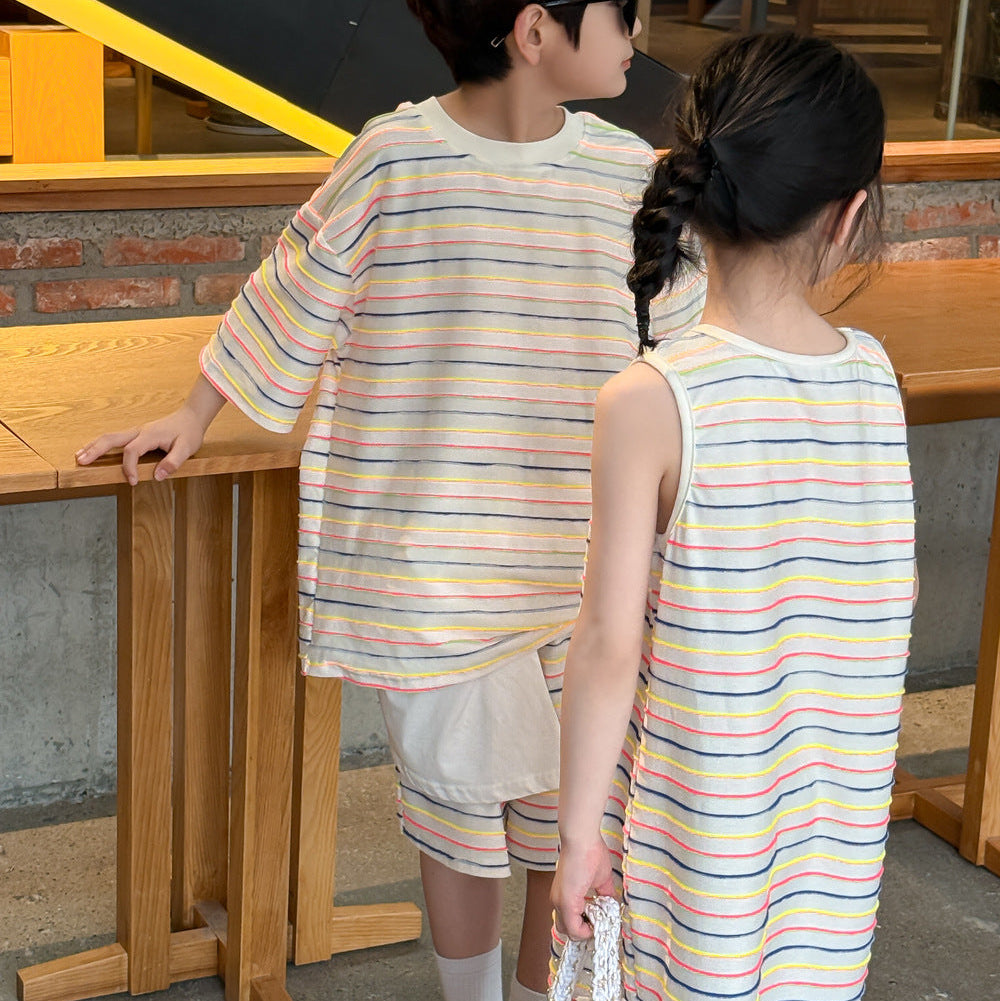 【90-150】マルチボーダー半袖セットアップ