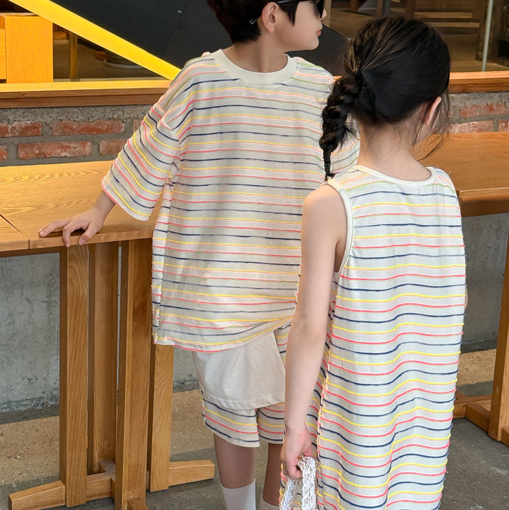 【90-150】マルチボーダー半袖セットアップ