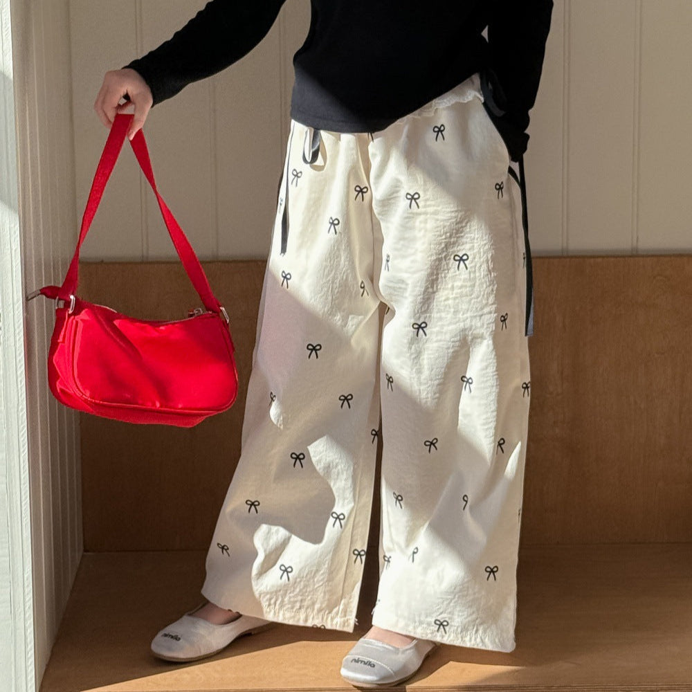 【90-150】ウエストレース総柄ワイドパンツ