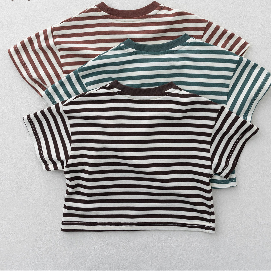 【80-130】シンプルボーダー柄Tシャツ