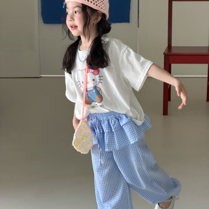 【100-150】チェック柄スカートレイヤード風パンツ