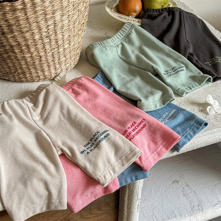 【80-130】英字ロゴデザインハーフレギンスパンツ