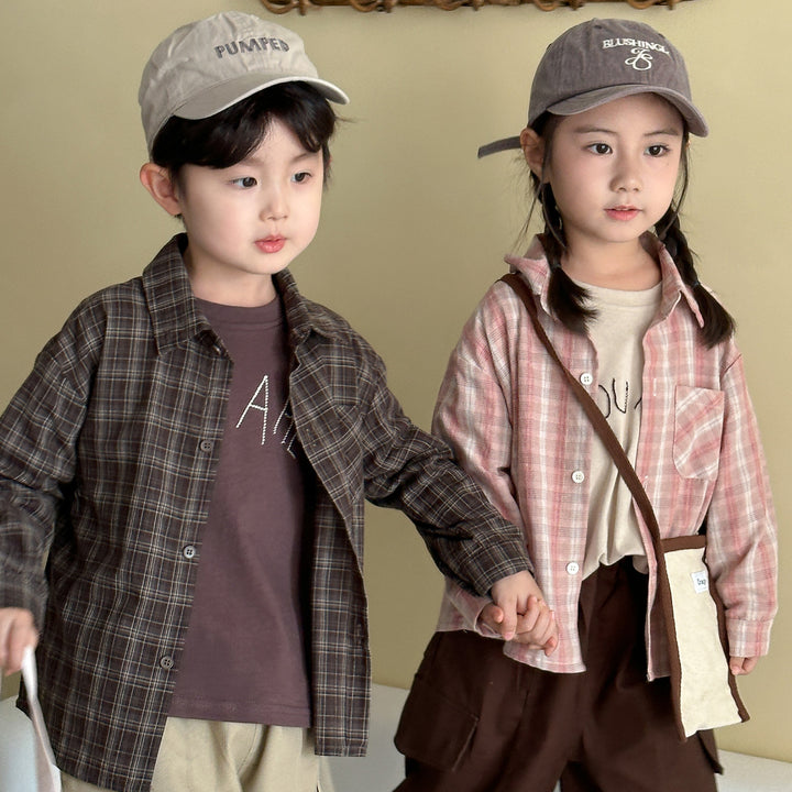 【80-150】チェック柄シンプルシャツ