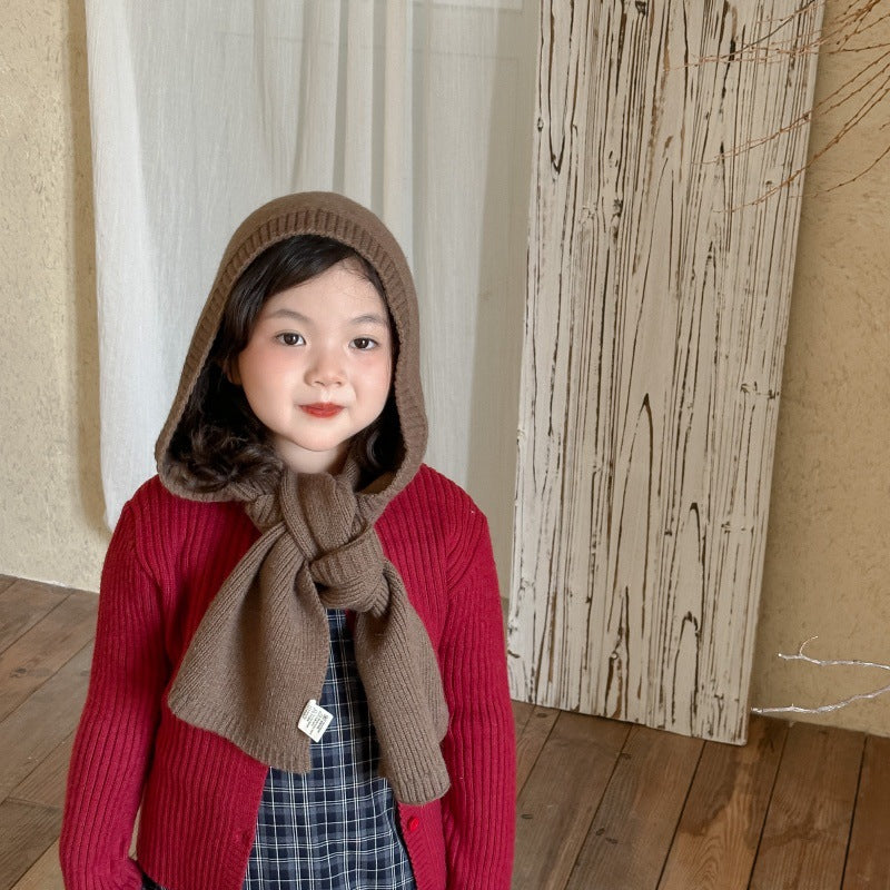 ポンポンフード付きマフラー