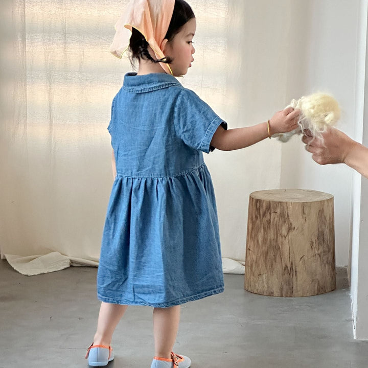 【80-150】半袖デニムシャツワンピース