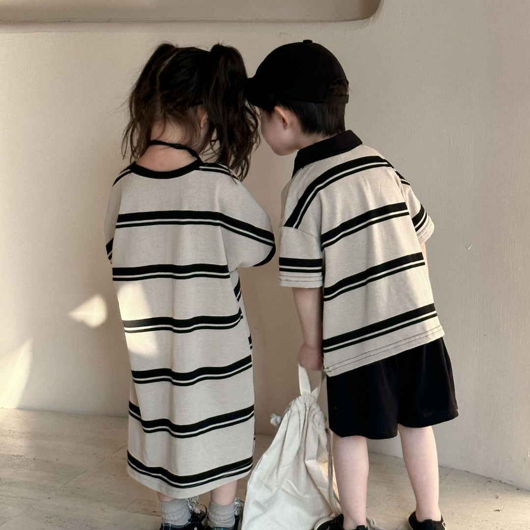 【80-150】ボーダー柄リラックスワンピース