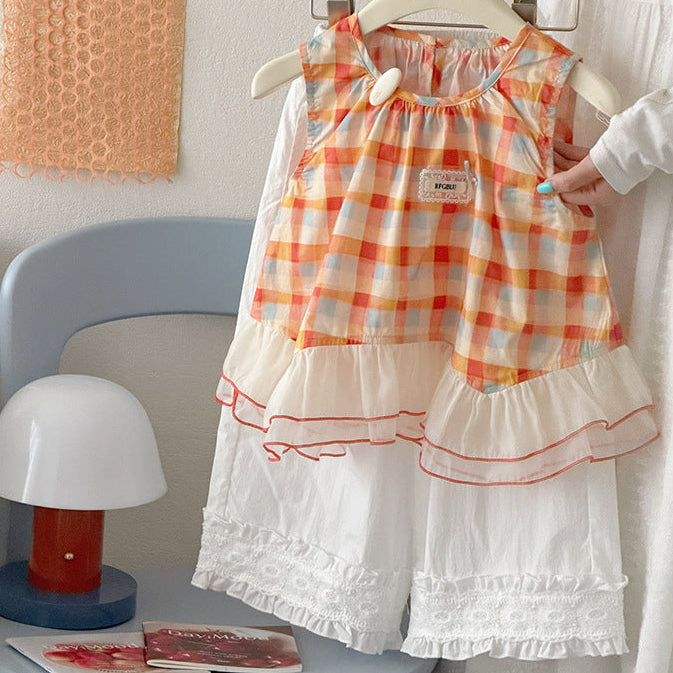 【90-150】マルチカラーギンガムチェックノースリーブ