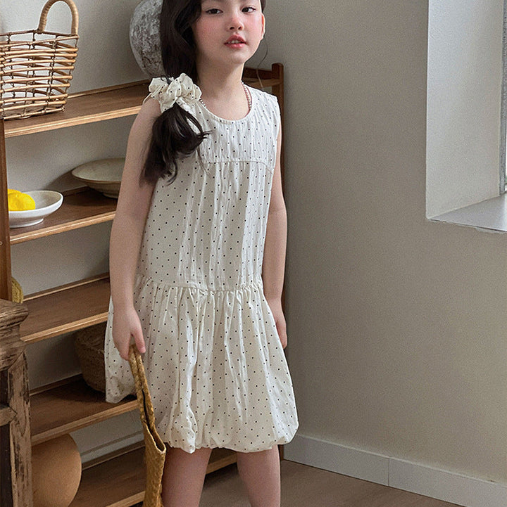 【90-140】ドット柄デザイン切替ワンピース