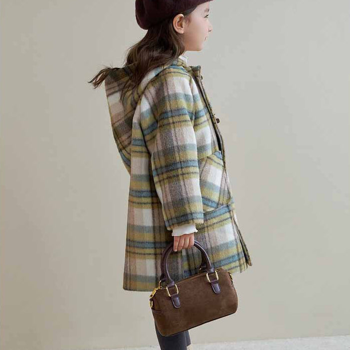 【90-130】とんがり帽子チェック柄ミドルコート