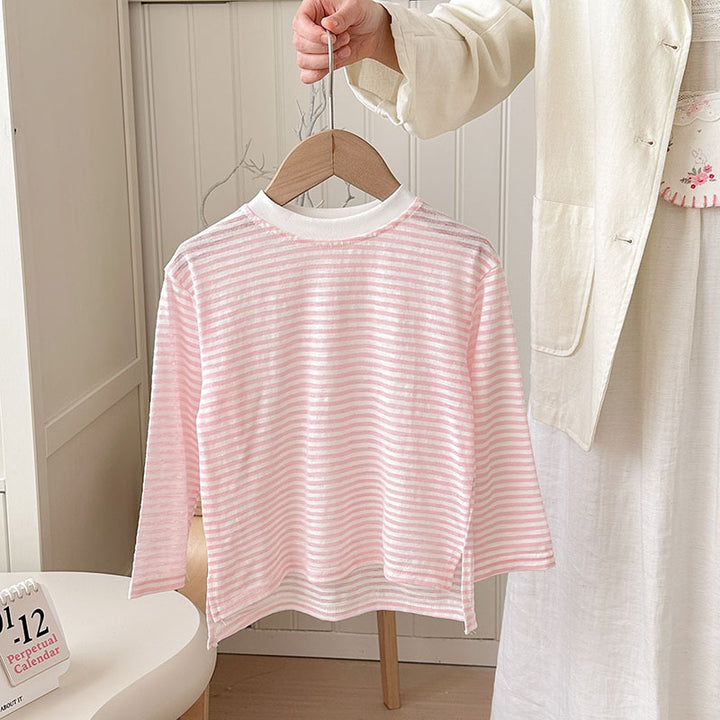 【90-150】ボーダー柄シンプルロングTシャツ