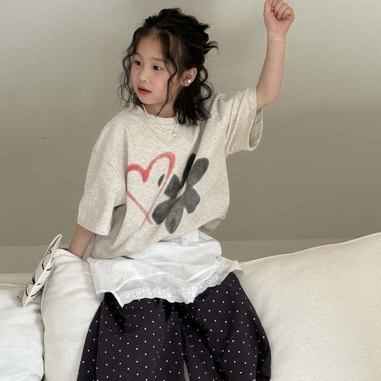 【90-150】ハート＆フラワーTシャツ