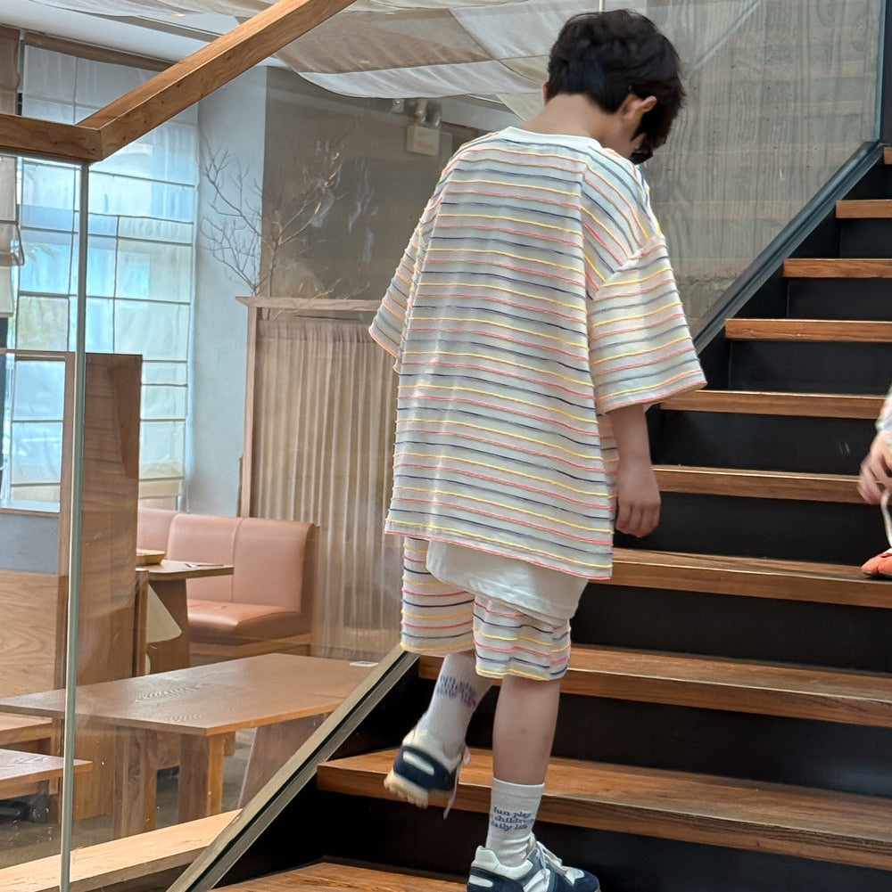 【90-150】マルチボーダー半袖セットアップ