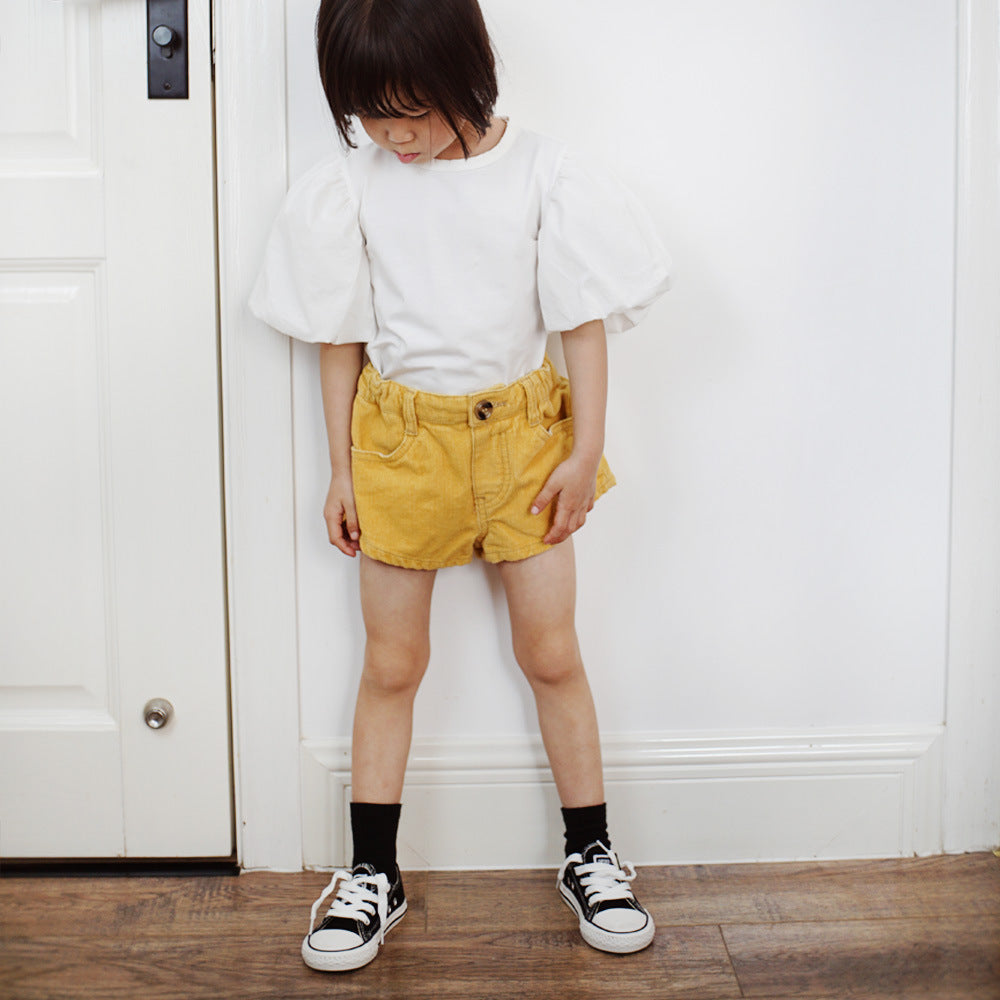 【90-140】パフスリーブ半袖Tシャツ