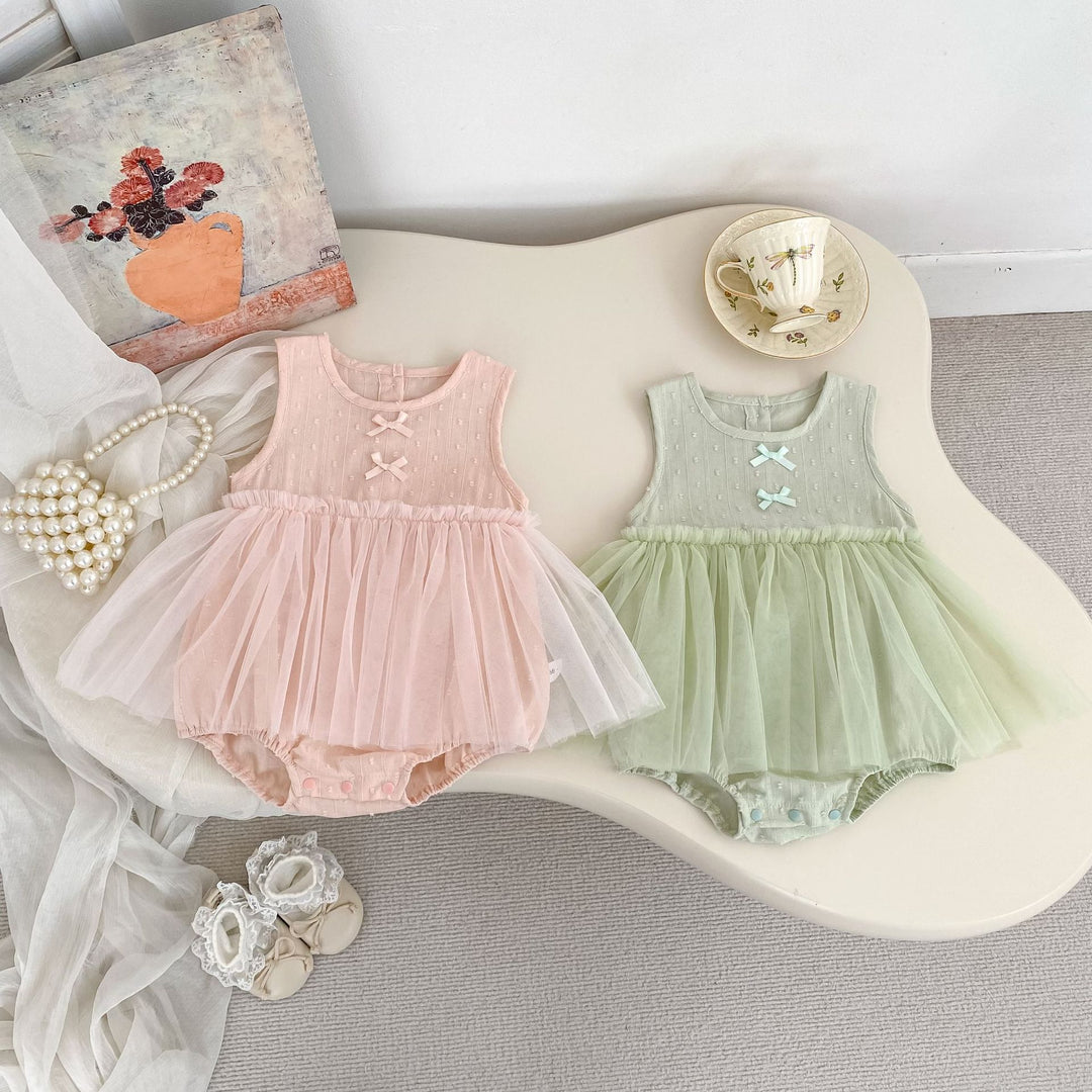 【73-90】ノースリーブチュールデザインロンパース