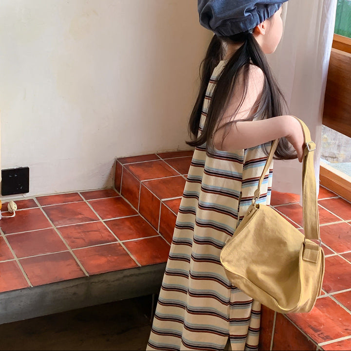 【80-150】マルチボーダーノースリープワンピース