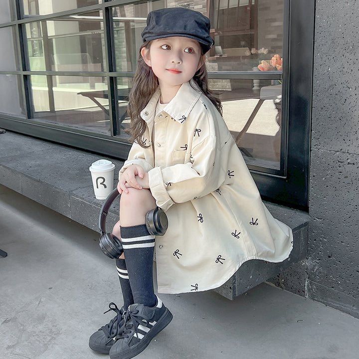 【90-140】リボン柄オーバーサイズシャツ