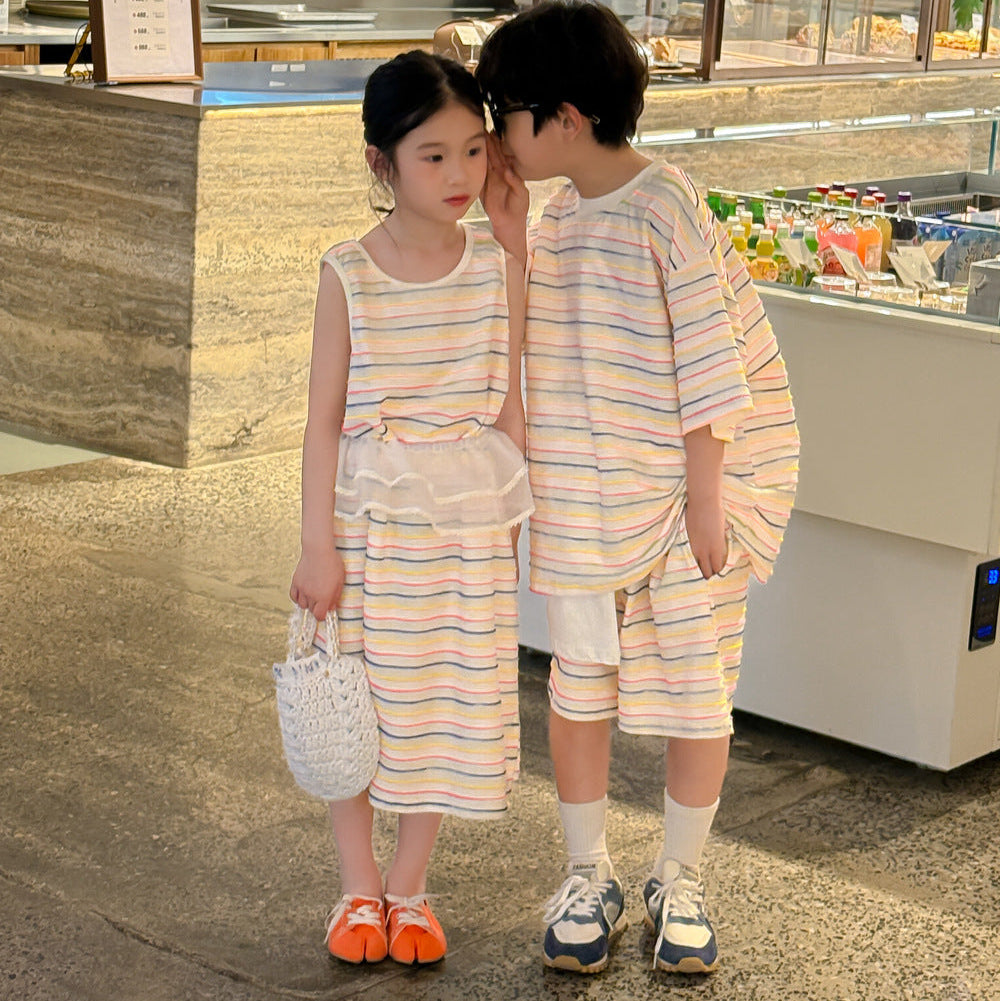 【90-150】マルチボーダー半袖セットアップ