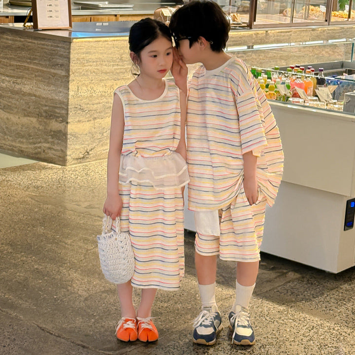 【90-150】マルチボーダー半袖セットアップ