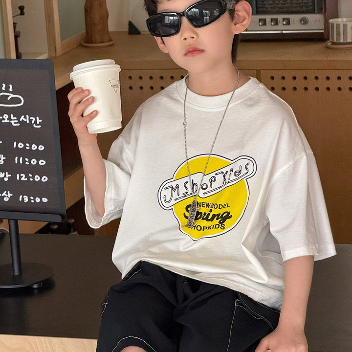 【90-150】ロゴデザインカジュアルTシャツ