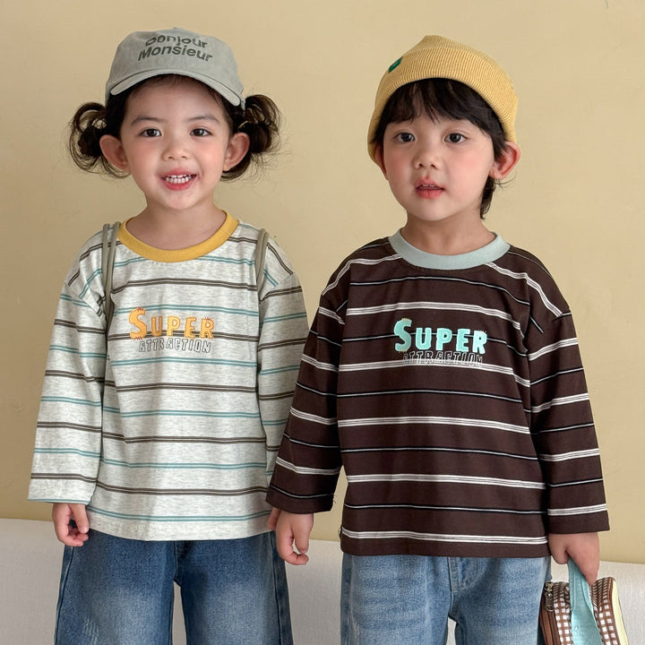 【80-150】SUPERボーダー柄ロングTシャツ