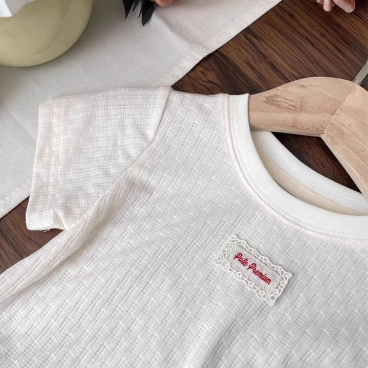 【90-140】レーヤード風レースヘムTシャツ