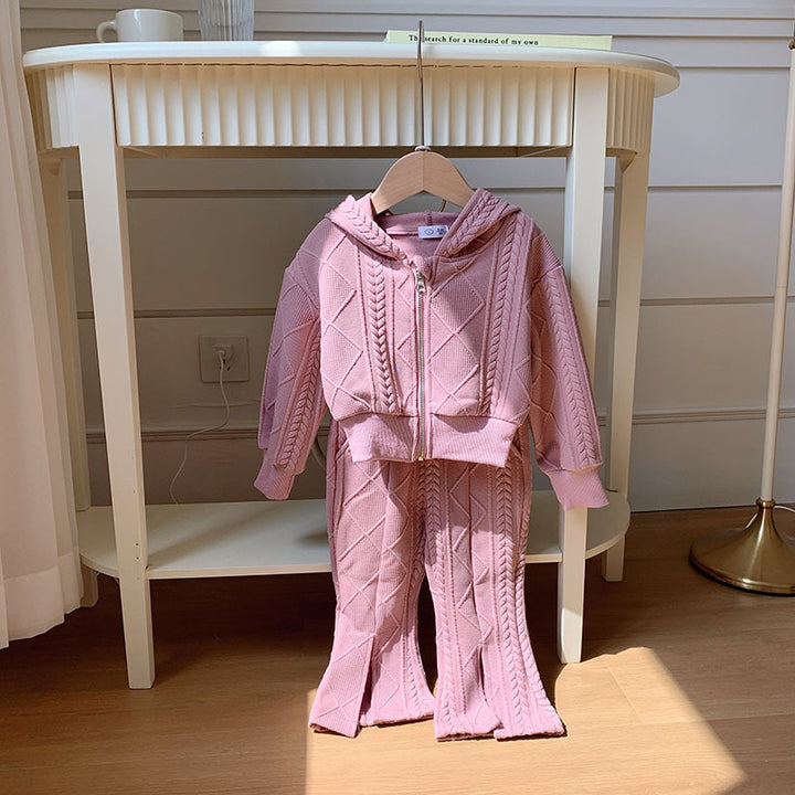 【90-150】フルジップフーディーニットパーカーセットアップ