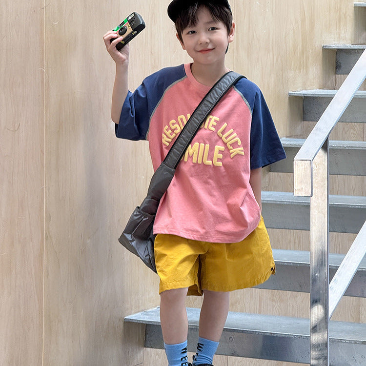 【90-150】ラグランスリーブカジュアルTシャツ
