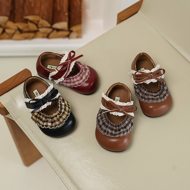 【13.5-18.5】レース×リボンフェイクレザーシューズ