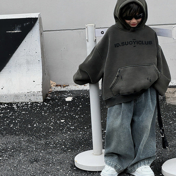 【90-140】裏起毛ワイドデニムパンツ