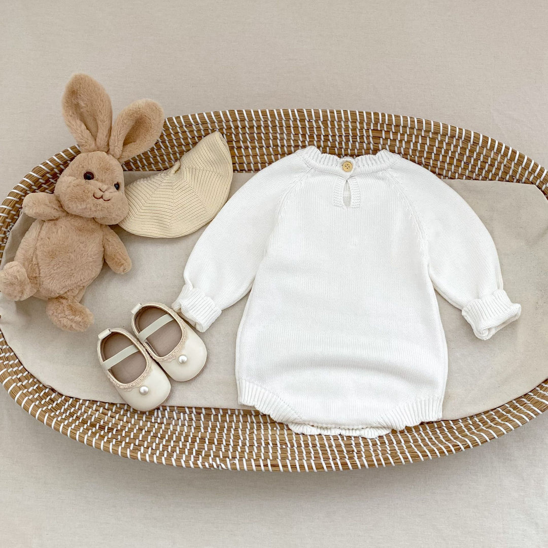 【73-90】花柄長袖ニットロンパース