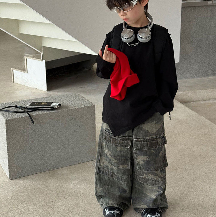 【90-150】迷彩柄ワイドパンツ