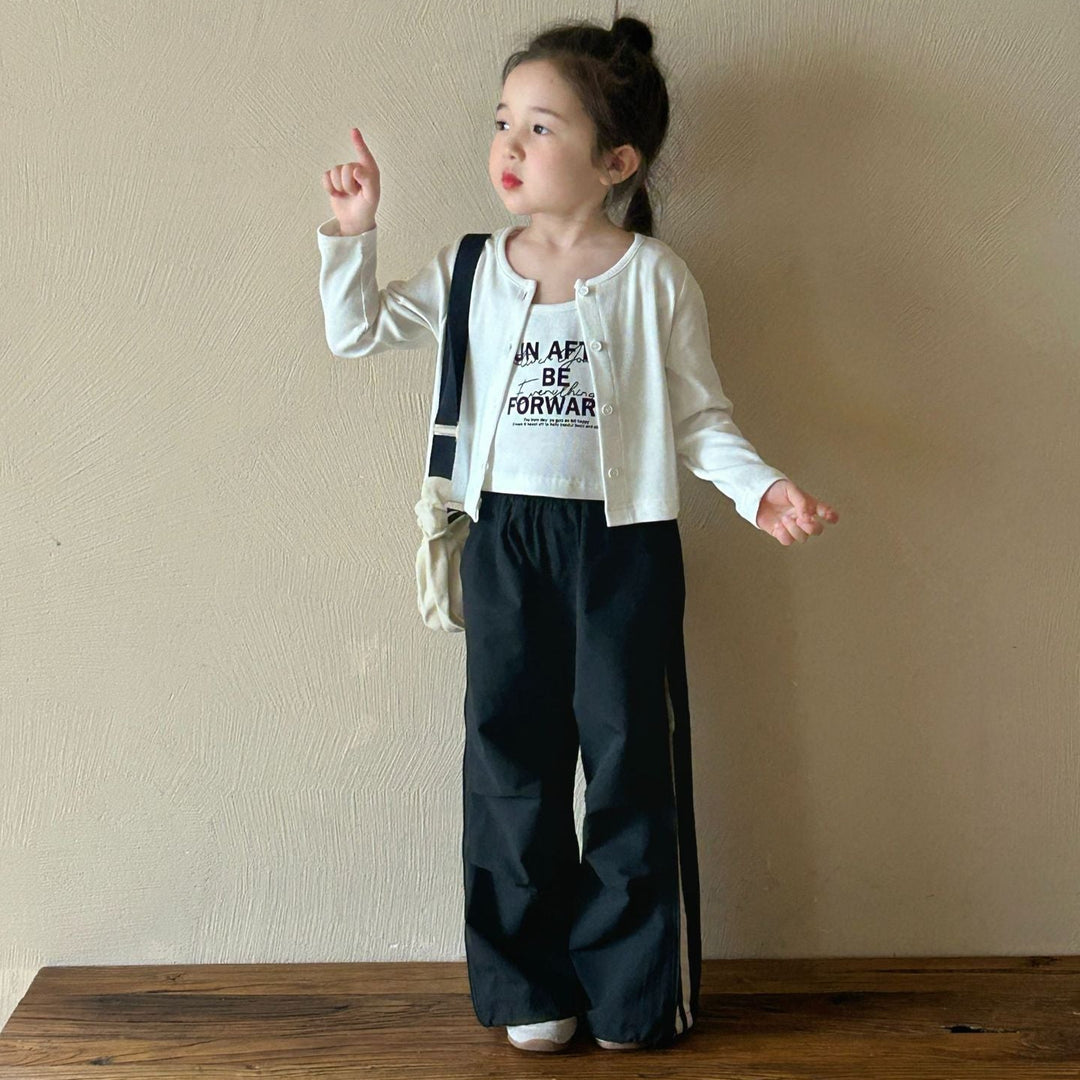 【90-140】フロントプリントトップス×ロングカーディガンセット