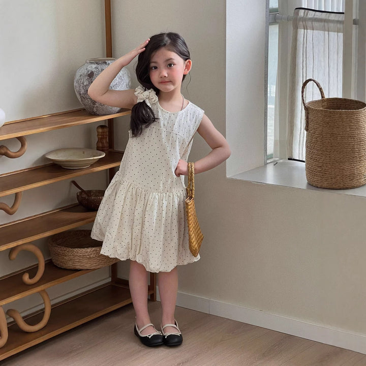 【90-140】ドット柄デザイン切替ワンピース