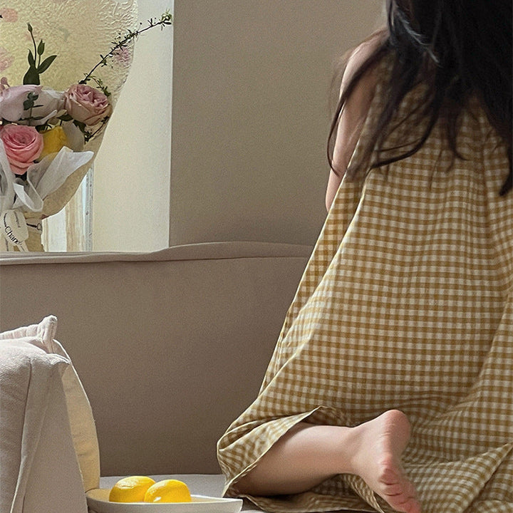 【90-150】ギンガムチェックノースリーブシャツワンピース