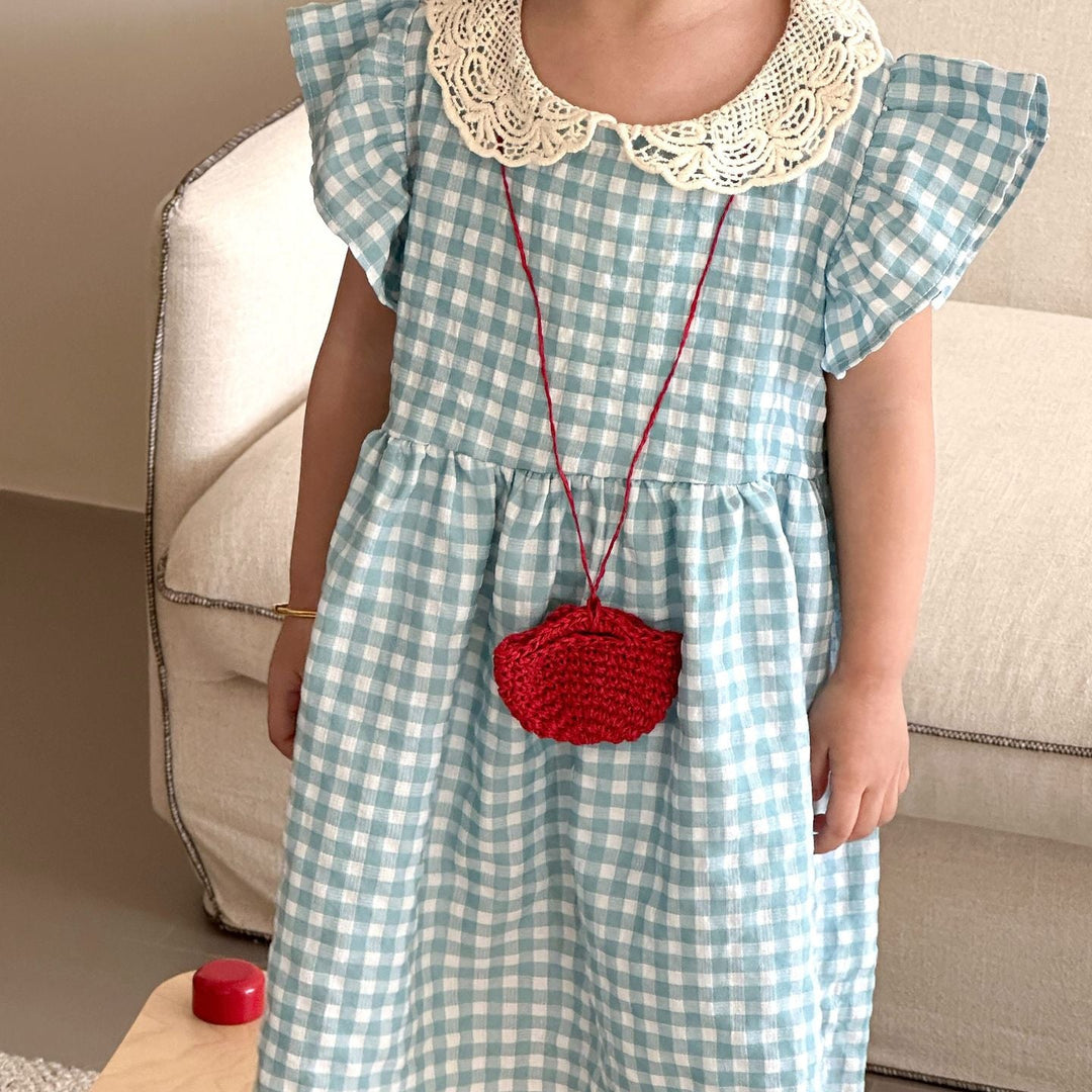 【80-150】レースカラーギンガムチェックワンピース