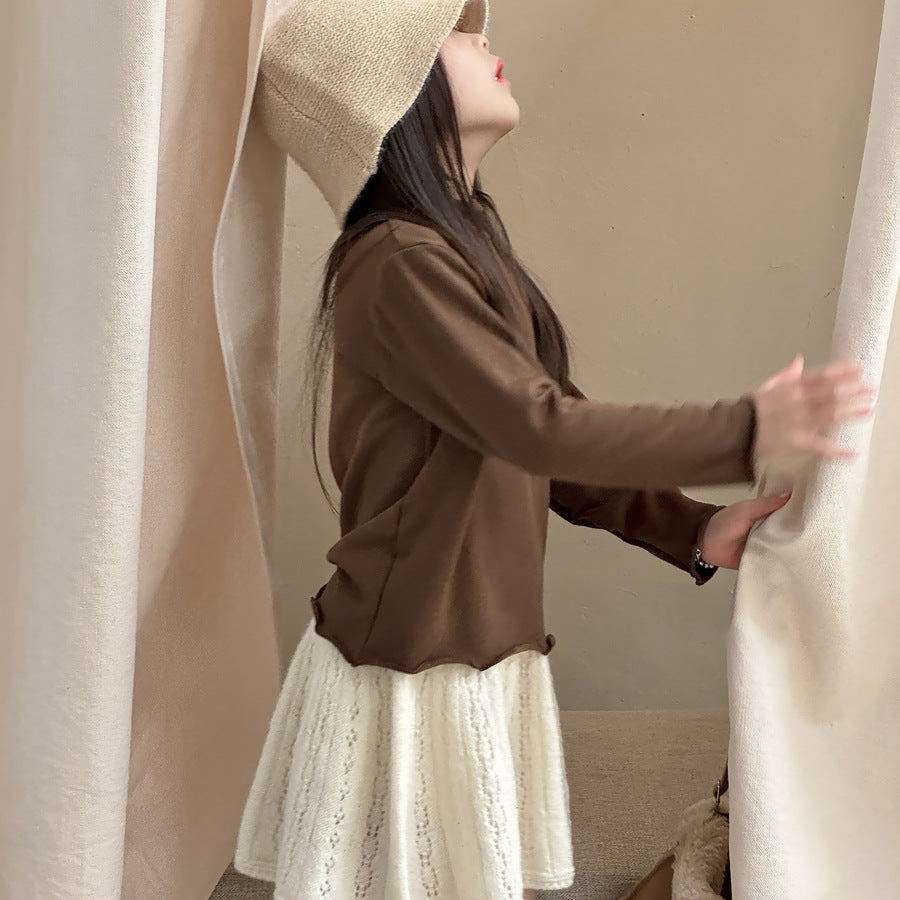 【90-150】ワンポイントリボンハイネックカットソー