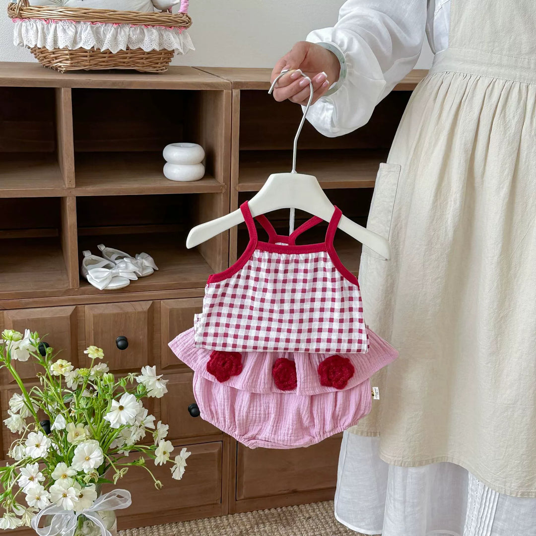 【73-110】キャミソール×バラモチーフブルマセット