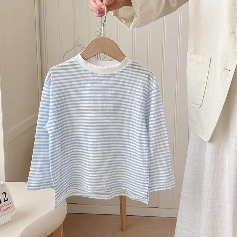 【90-150】ボーダー柄シンプルロングTシャツ