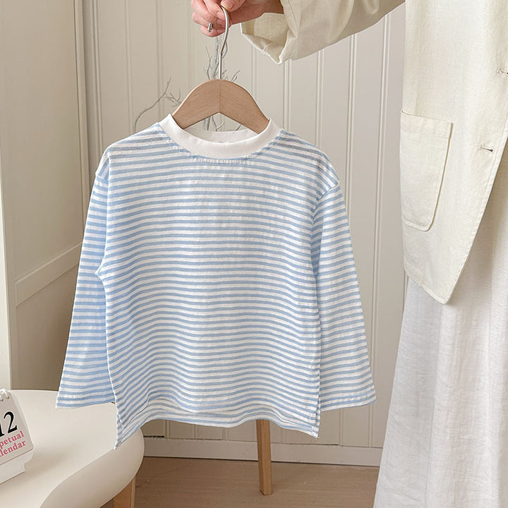 【90-150】ボーダー柄シンプルロングTシャツ