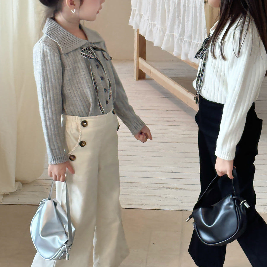 【90-150】サイドボタンワイドパンツ