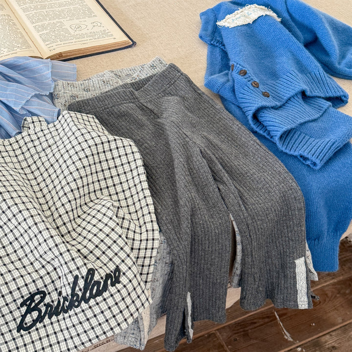 【80-130】レース＆スリットデザインリブレギンスパンツ