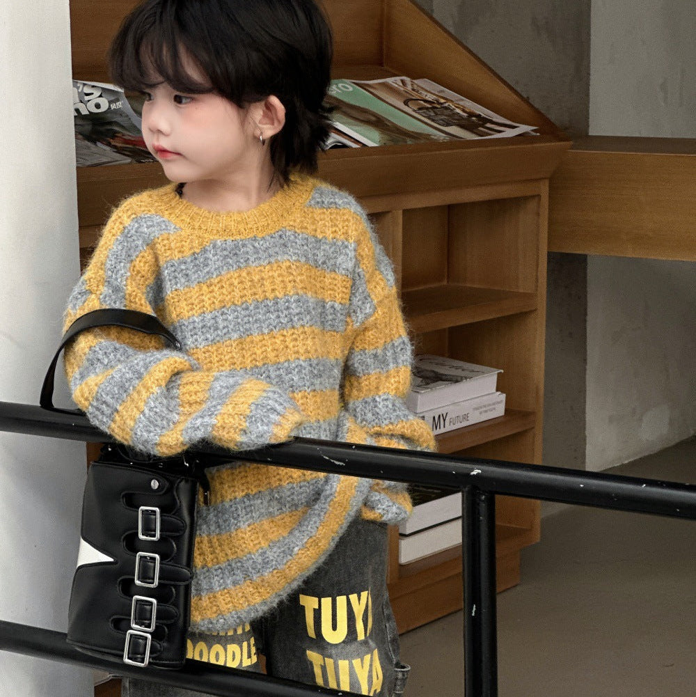 【90-150】ボーダー柄ニットプルオーバー