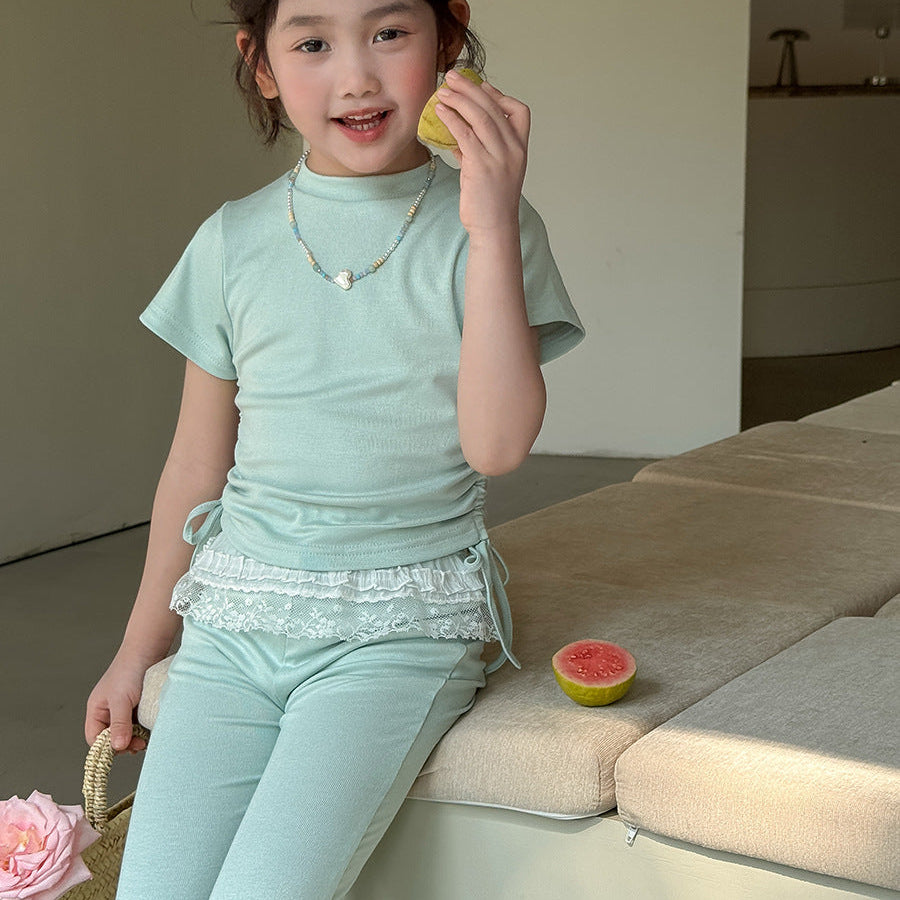 【90-140】ウエストシャーリングTシャツ×フレアパンツセット