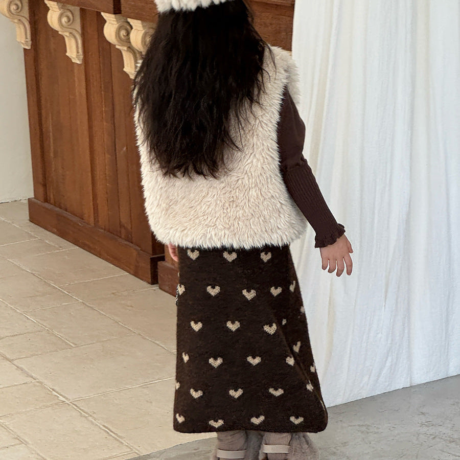 【90-150】ハート柄ニットロングスカート