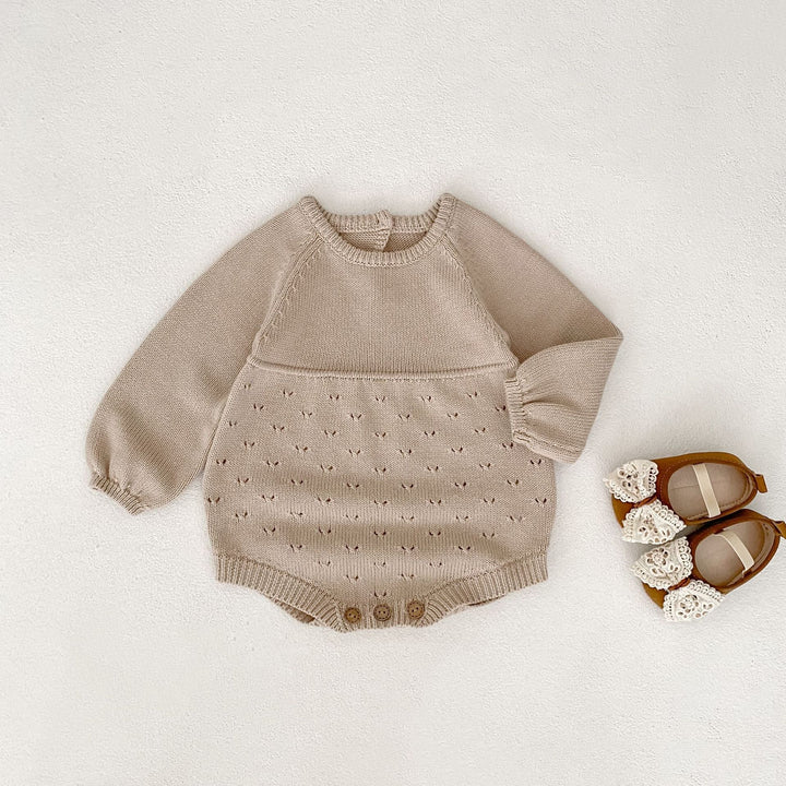 【73-90】シンプルニット長袖ロンパース